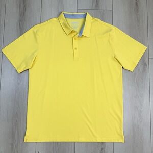 Yellow Performance Polo Shirt Men's‎ L Cotton Blend Golf Tennis Striped Trim